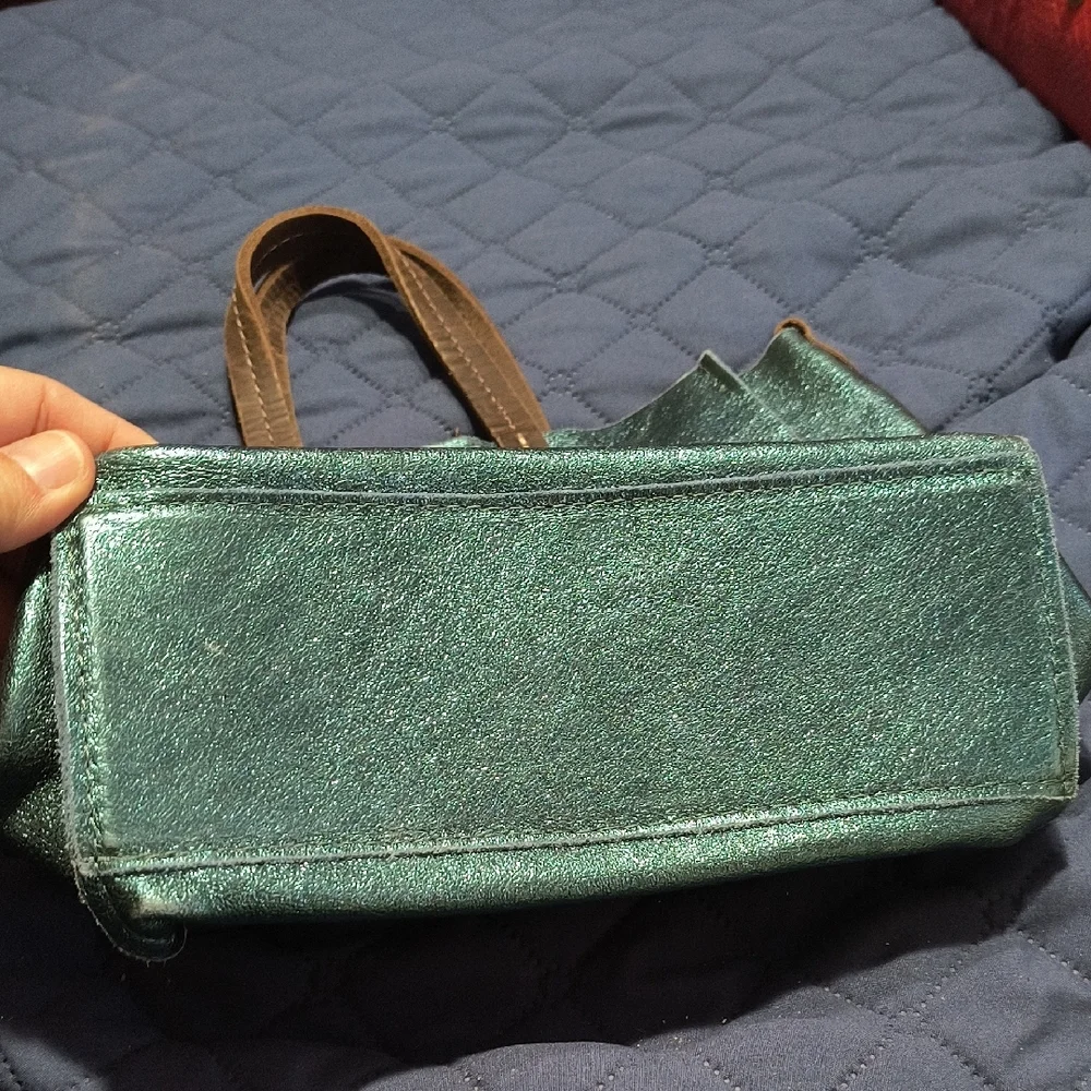 Super Cute Leather Shimmer Blue Tote Bag - Picture 3 of 5